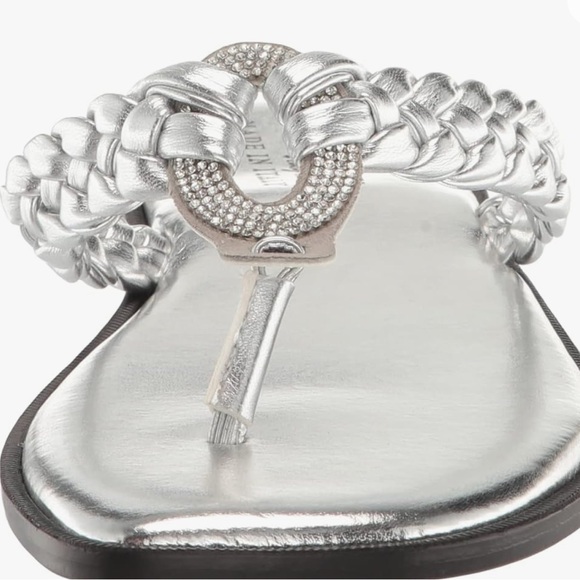 Tuscany By Easy Street Shoes - Tuscany By Easy Street Silver Coletta Square Toe Thong Sandal NIB